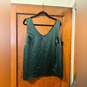 Dark Green Satin Sleeveless Top EUC